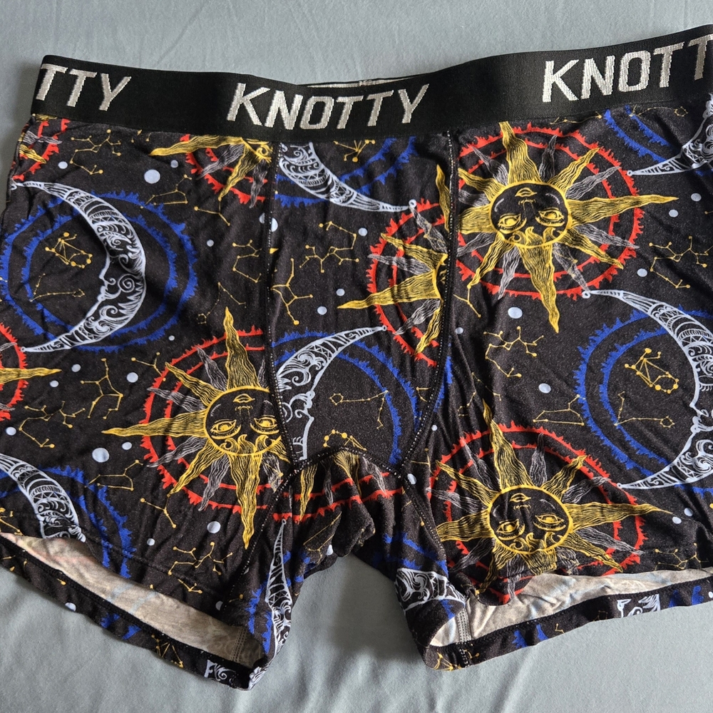 Knotty Black Boxer Briefs with Sun and Moon Design